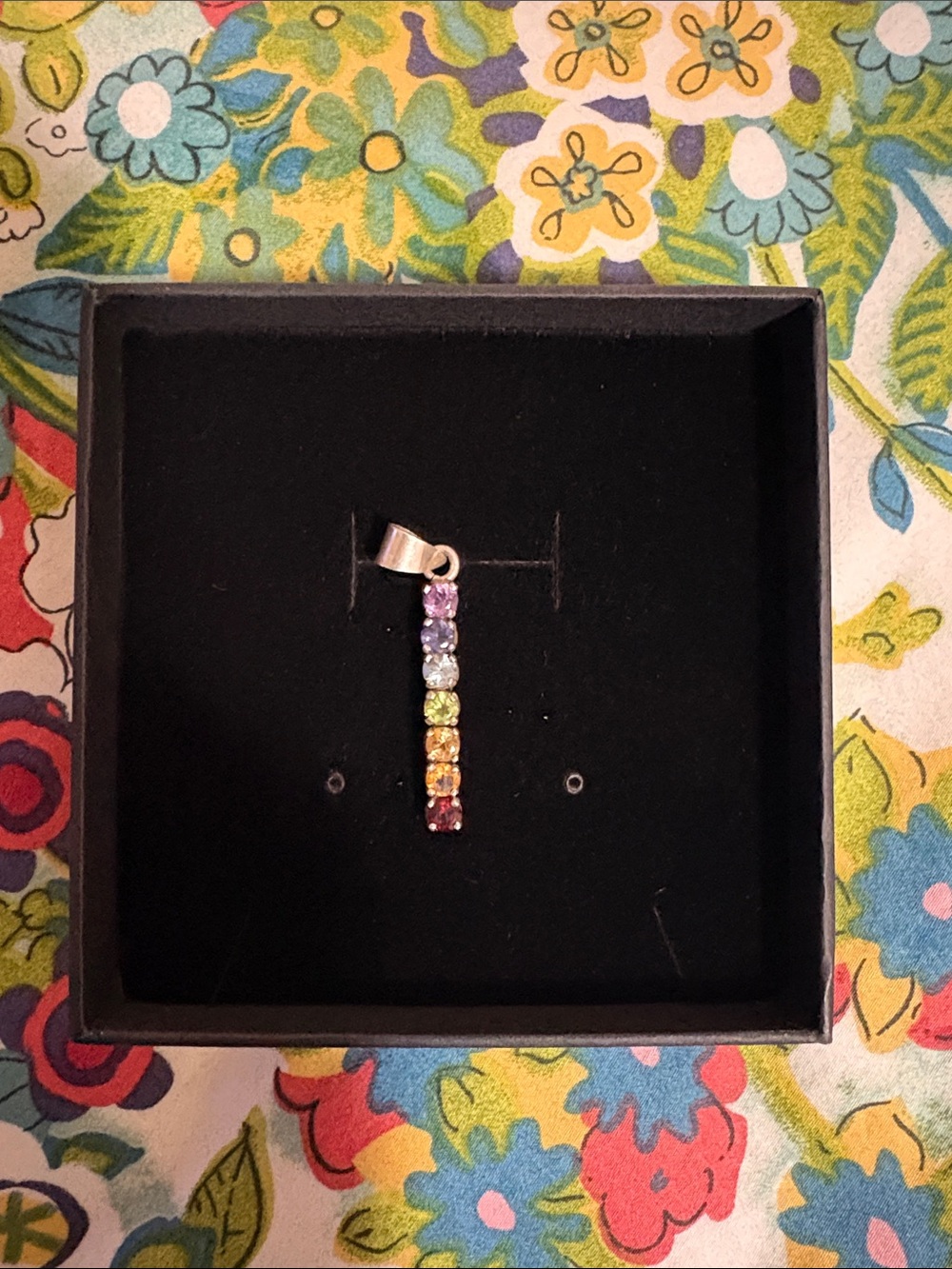 Multi-Gem Vertical Pendant - Silver Tone - Women Jewelry